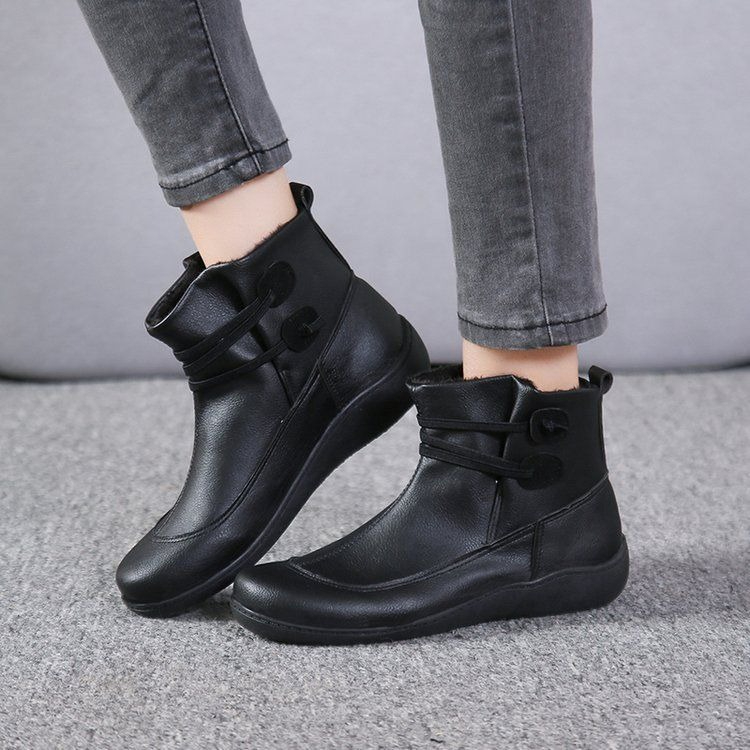 Men Fashion Vintage - Women Vintage Round Toe PU Leather