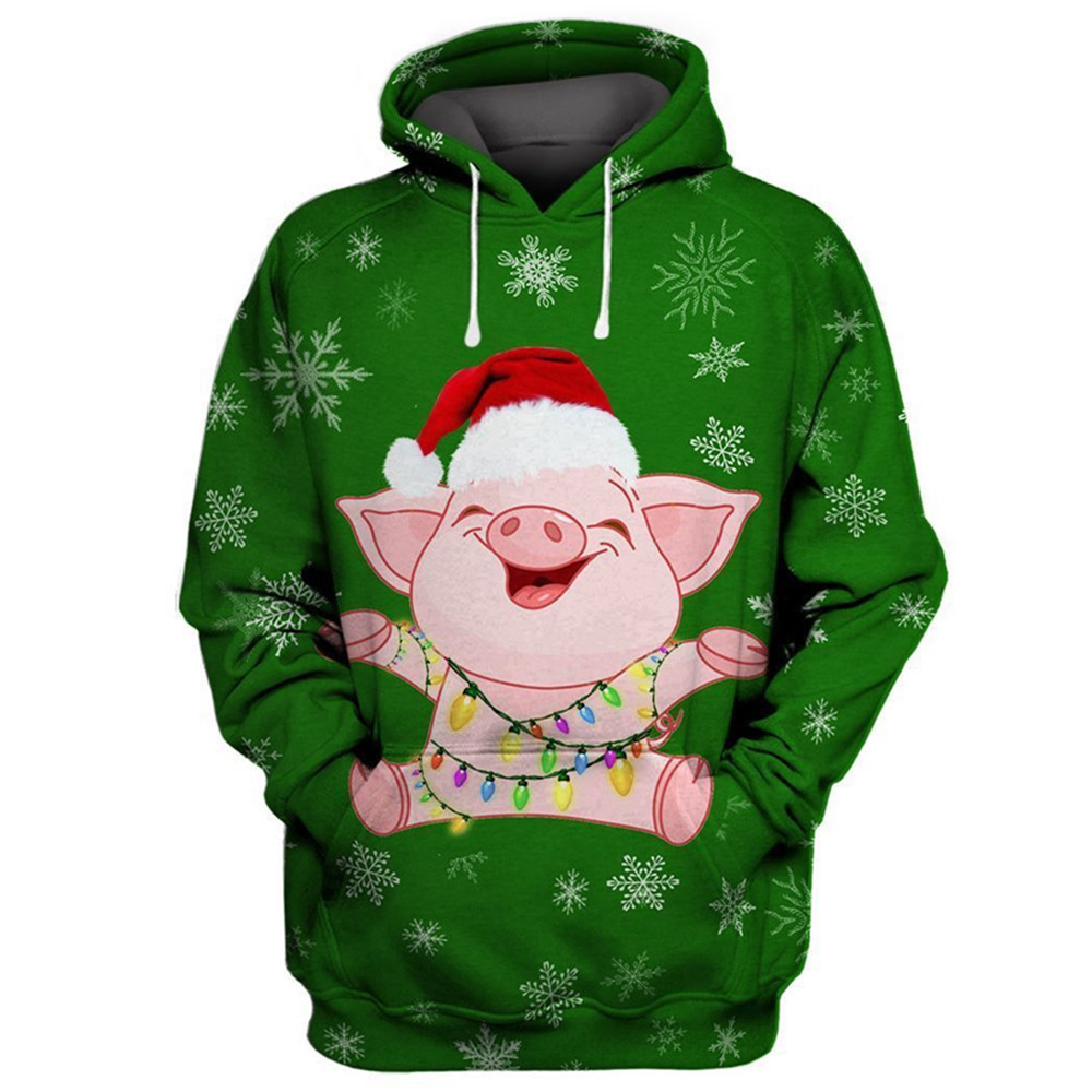 Mens Xmas Fashion - HX Funny Piggy Christmas Hoodies Fashion