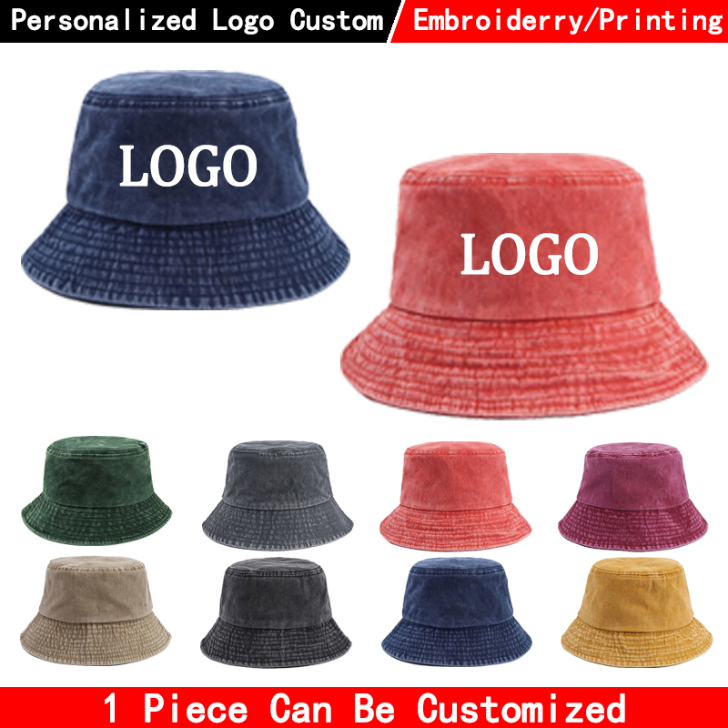 Mens Fashion Caps - Custom logo Denim Bucket Hat Fashion