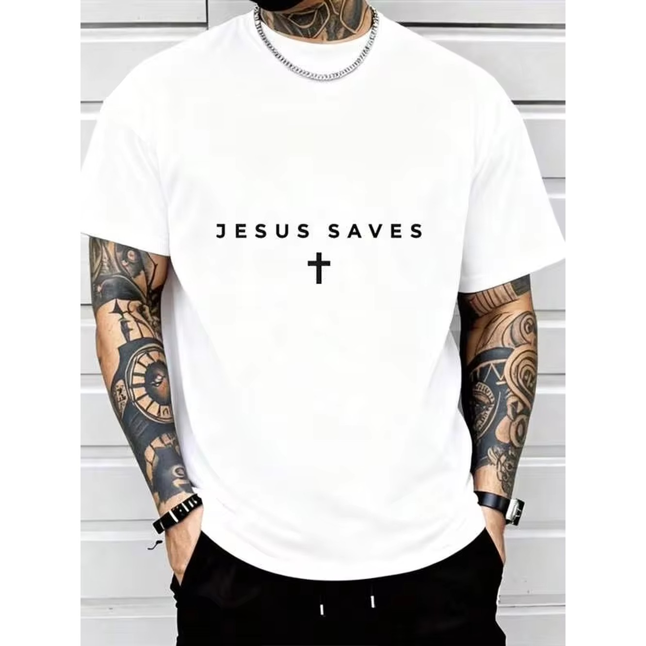 Mens Fashion Black Shirt - Men's Graphic Oversized Crewneck Cotton T