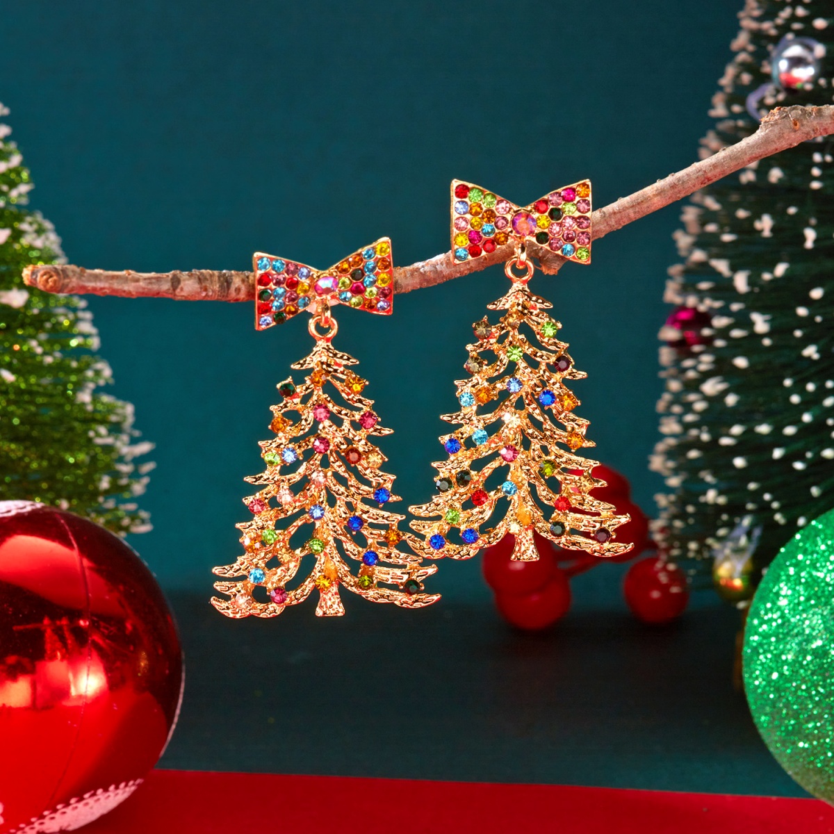 Mens Xmas Fashion - Xmas Holiday Drop Earrings Colorful Rhinestone