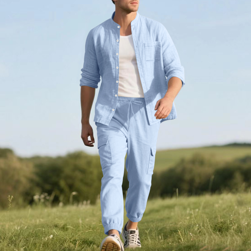 Men's Linen Breathable Two-Pie - Linen Shirt Summer 评论和价格