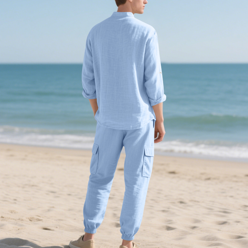 Men's Linen Breathable Two-Pie - Linen Shirt Summer 评论和价格