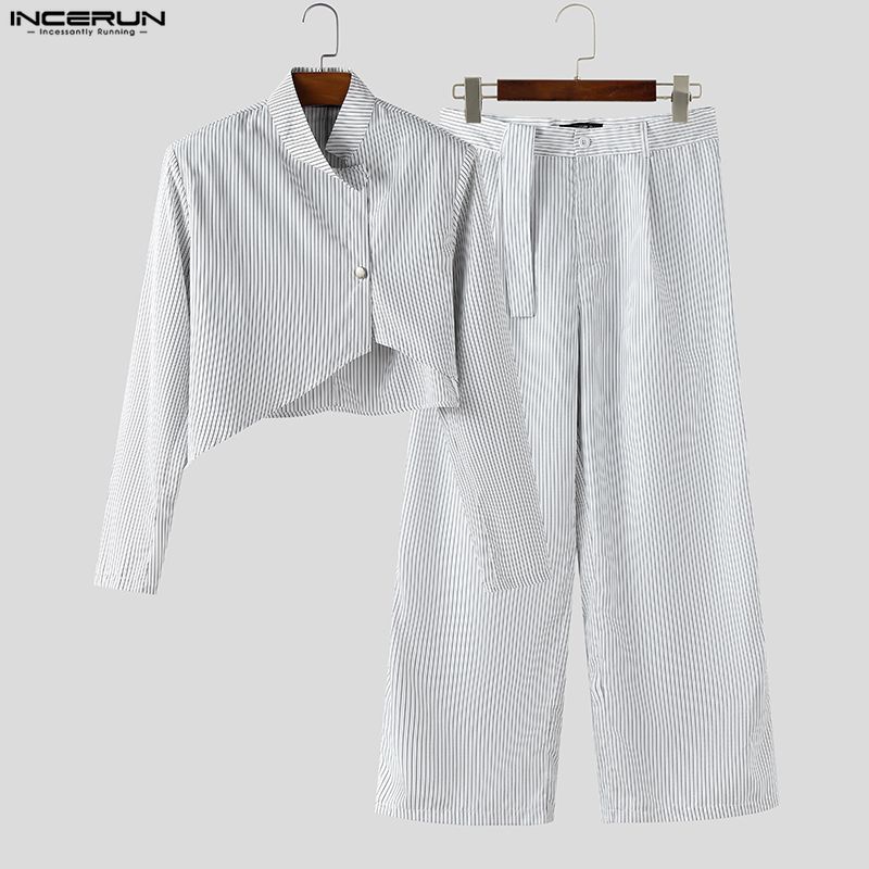 INCERUN Men Sets Striped Elega - Mens Fashion Blazer 评论和价格