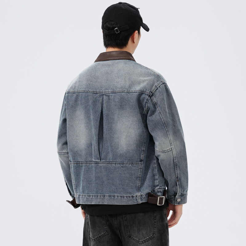 Stand Leather Collar Denim Jac - Mens Fashion Denim Jacket 评论和价格