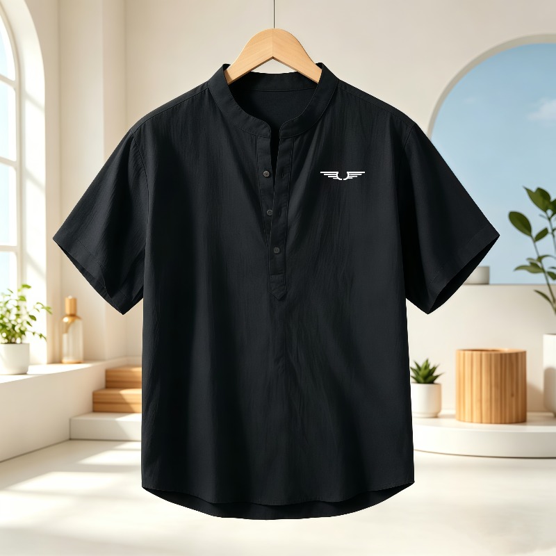 Men's cotton and linen Henley  - Linen Shirt Summer 评论和价格