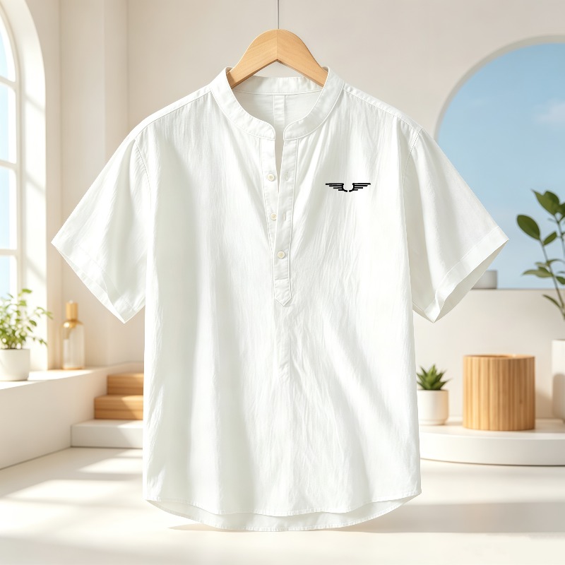 Men's cotton and linen Henley  - Linen Shirt Summer 评论和价格
