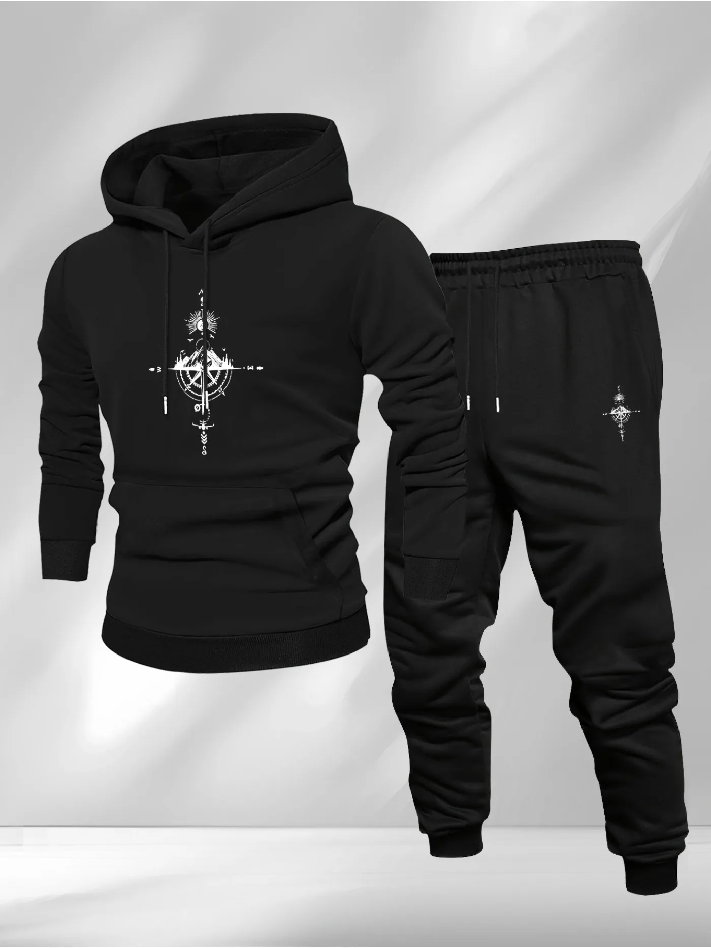 Vintage Compass Print Hoodie a - Men Fashion Vintage 评论和价格