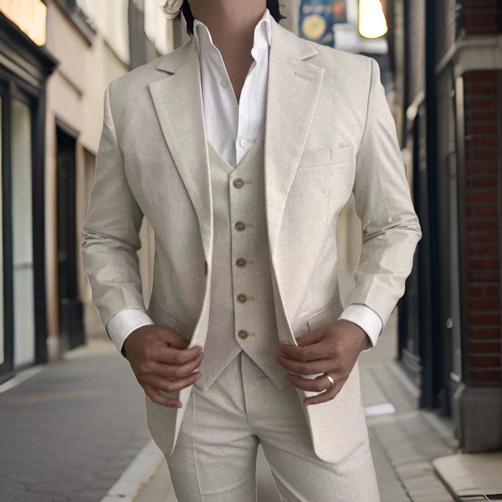 3 Pieces Linen Men Suits for B - Mens Fashion Blazer 评论和价格