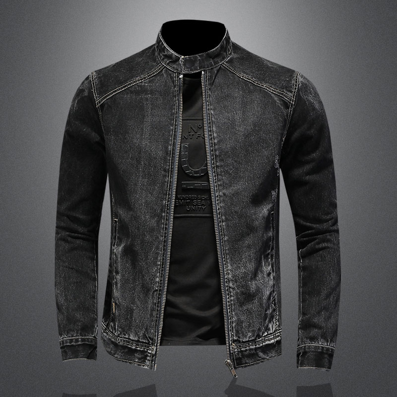 Men Vintage Stand Collar Pilot - Mens Fashion Denim Jacket 评论和价格