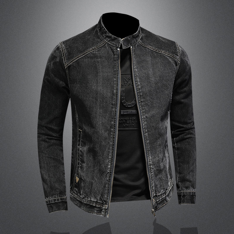 Men Vintage Stand Collar Pilot - Mens Fashion Denim Jacket 评论和价格