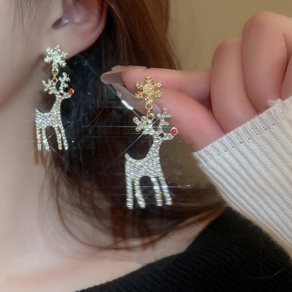 Xmas Holiday Deer Drop Earring - Mens Xmas Fashion 评论和价格