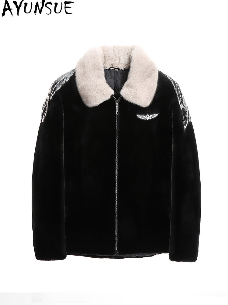 AYUSNUE Natural Mink Coat Men  - Men'S Fashion Zipper Jacket 评论和价格