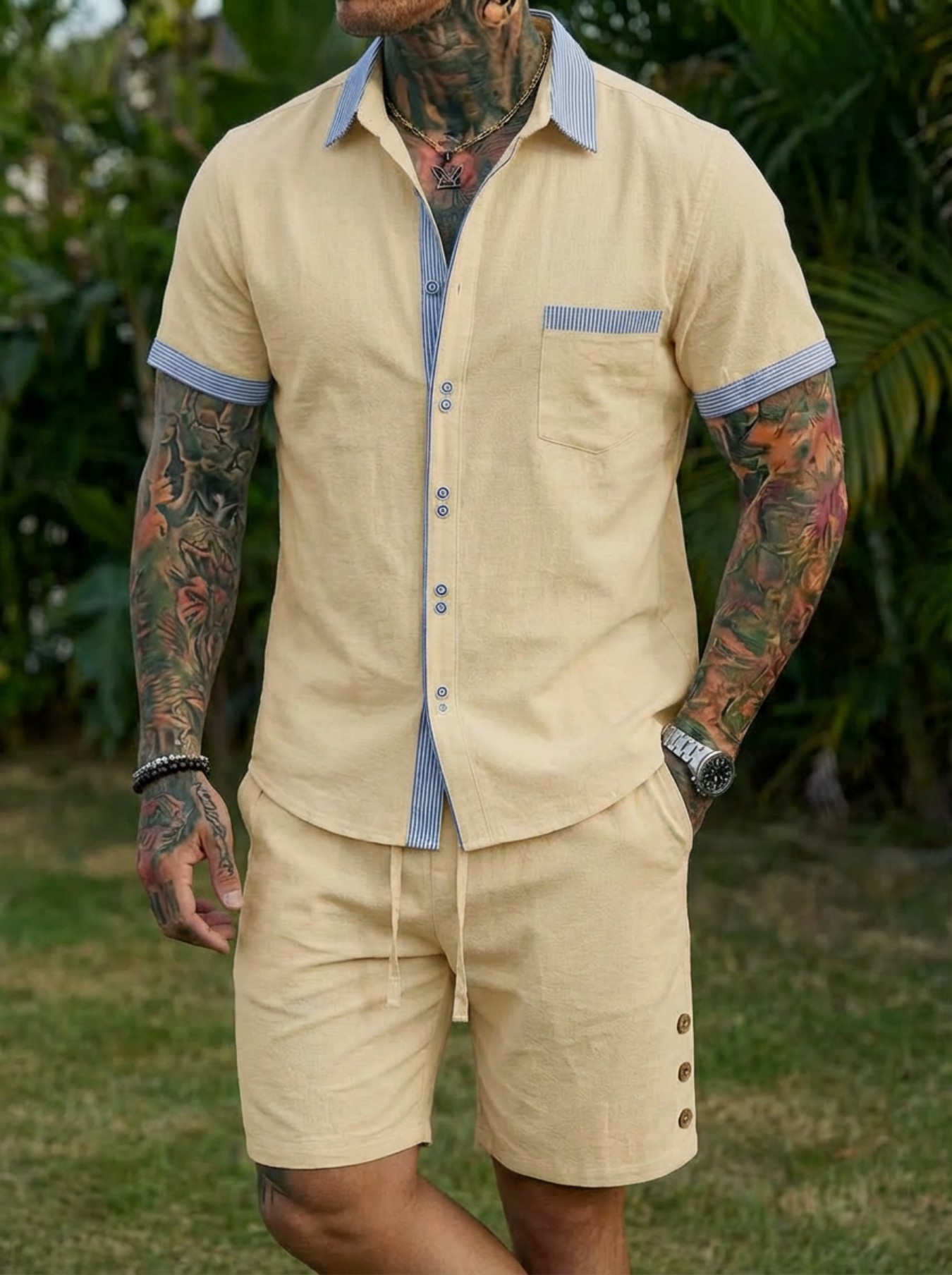 Men's Fashion Cuban Style Shir - Linen Shirt Summer 评论和价格