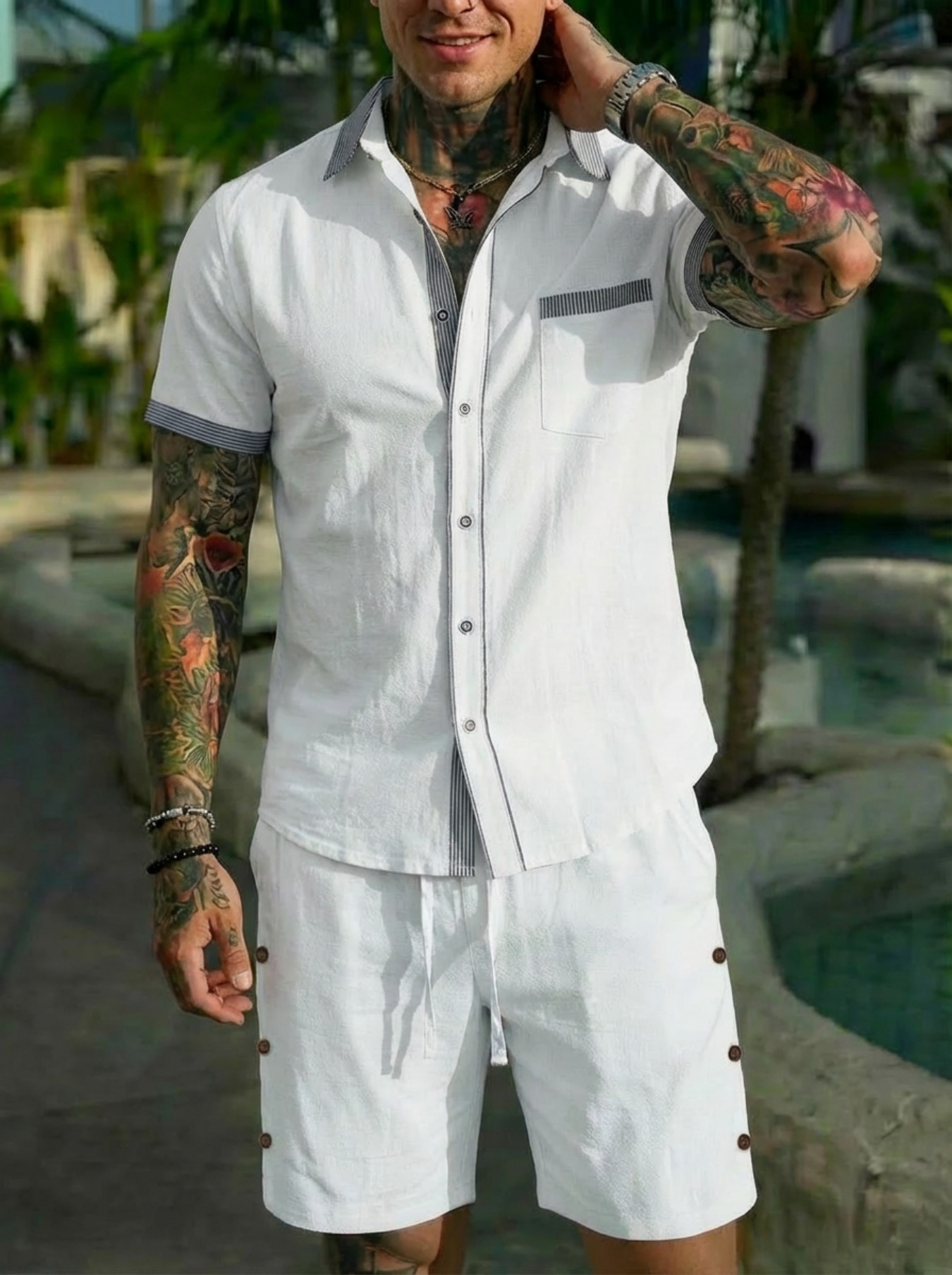 Men's Fashion Cuban Style Shir - Linen Shirt Summer 评论和价格