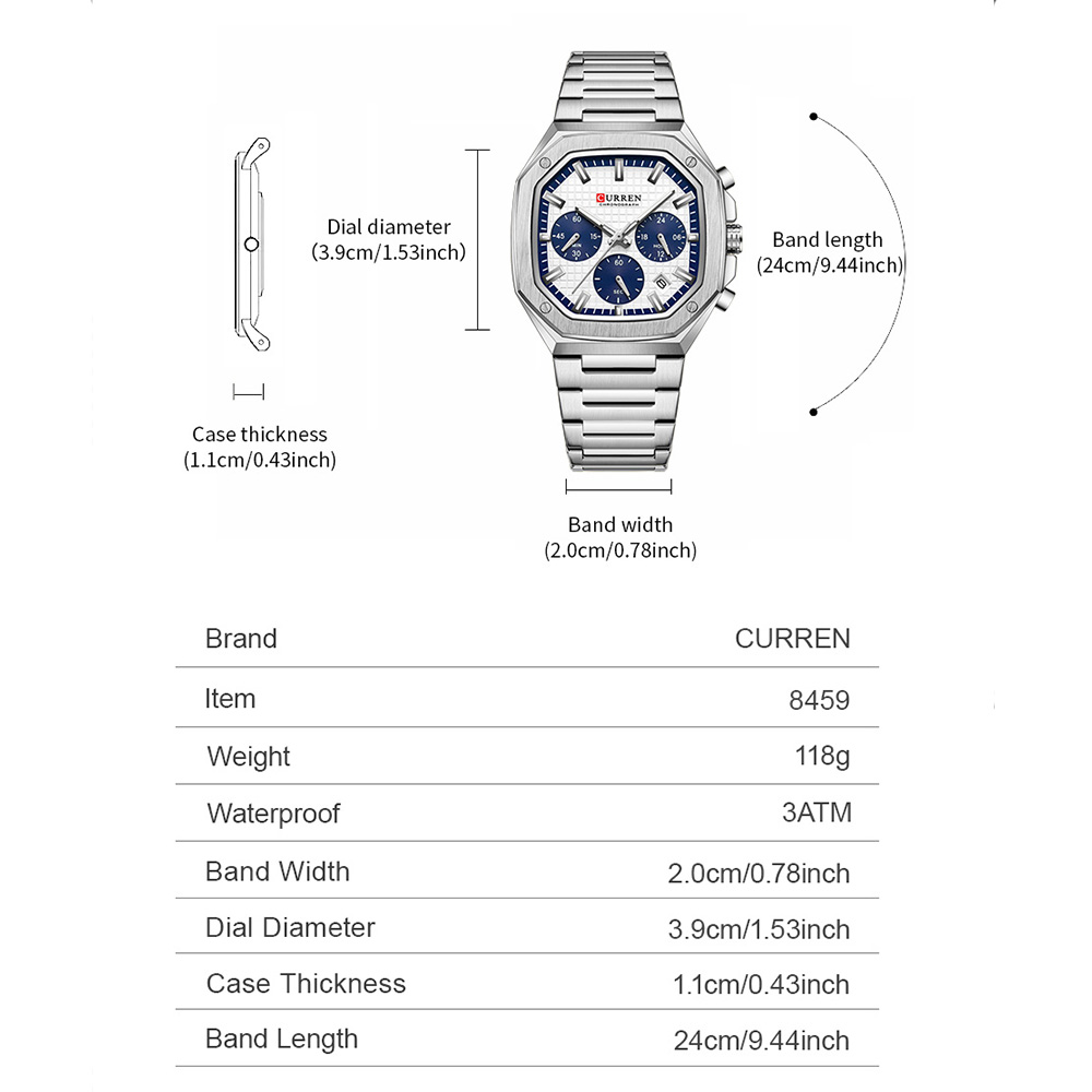 CURREN Luxury Square Chrono Wa - Fashion Mens Watches 评论和价格