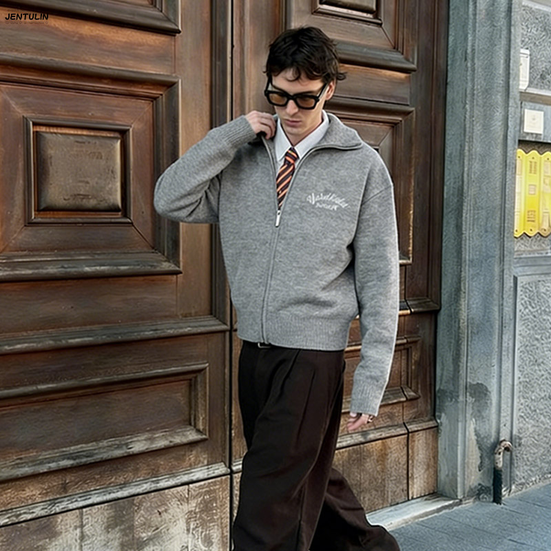 Retro Spliced ​​Zipper Knitted - Men'S Fashion Zip Sweater 评论和价格