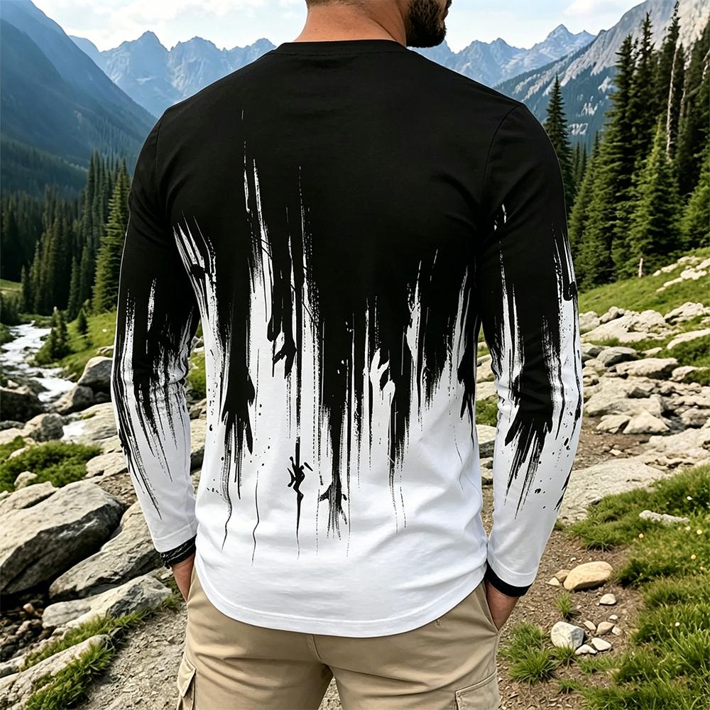 Men's Gradient Ink Splash Long - Men Fashion Vintage 评论和价格